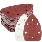 60pcs Triangular Sander Sandpaper, HYCHIKA Detail Sander Sandpaper Assorted 60/80/100/120/180/240 Grits with 6 Holes for Wood Sanding, Fit 3.92inch