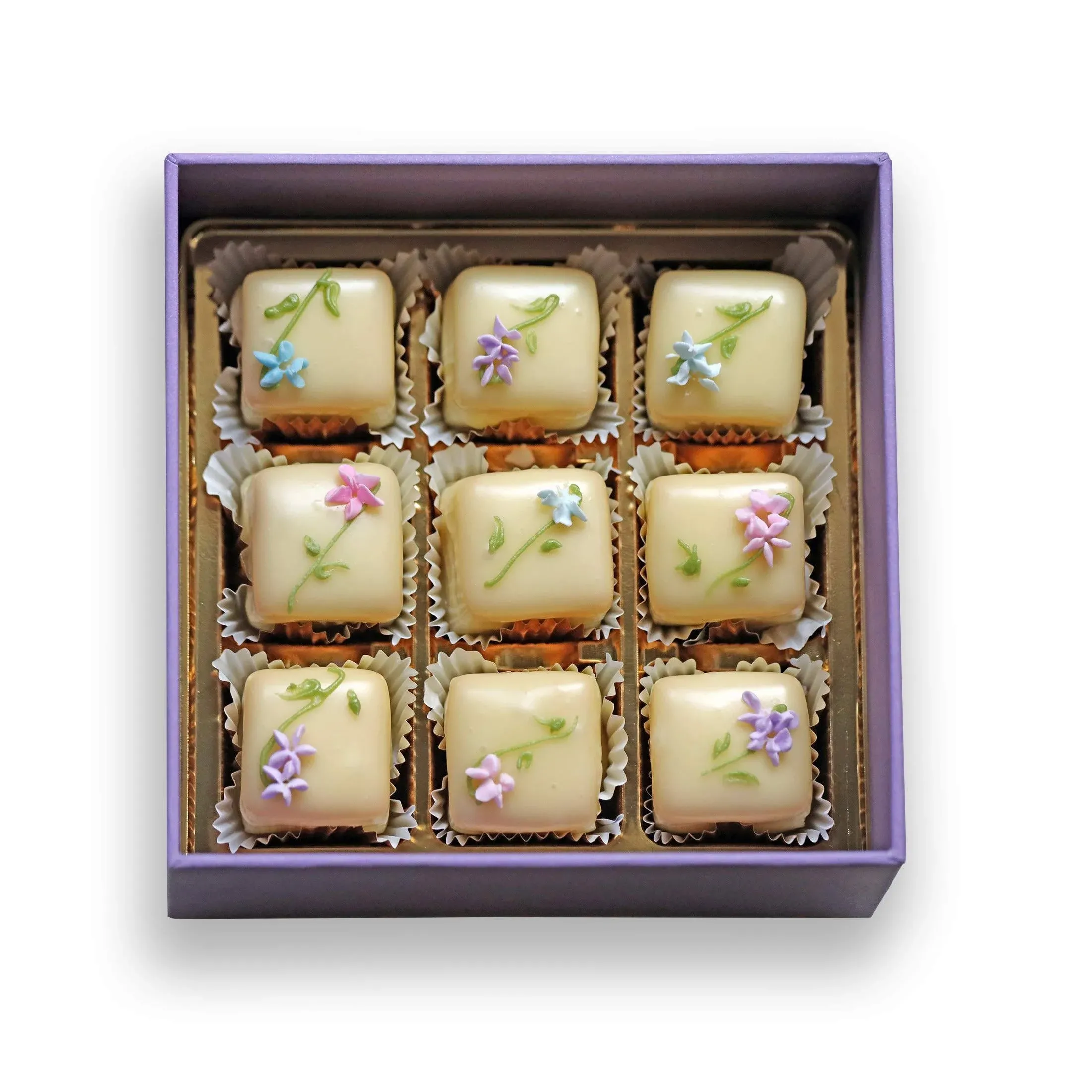 Bon Vivant New York: “Spring Box of 9 Lemon Petit Four Demitasse," Luxury Petits Fours with Fondant, Marzipan, Buttercream, 8.2oz