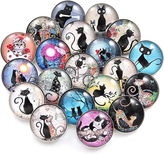 Coeufuedy 20 Pcs Cat Snap Jewelry Charms 18mm Interchangeable Jewelry Snap Charms ...