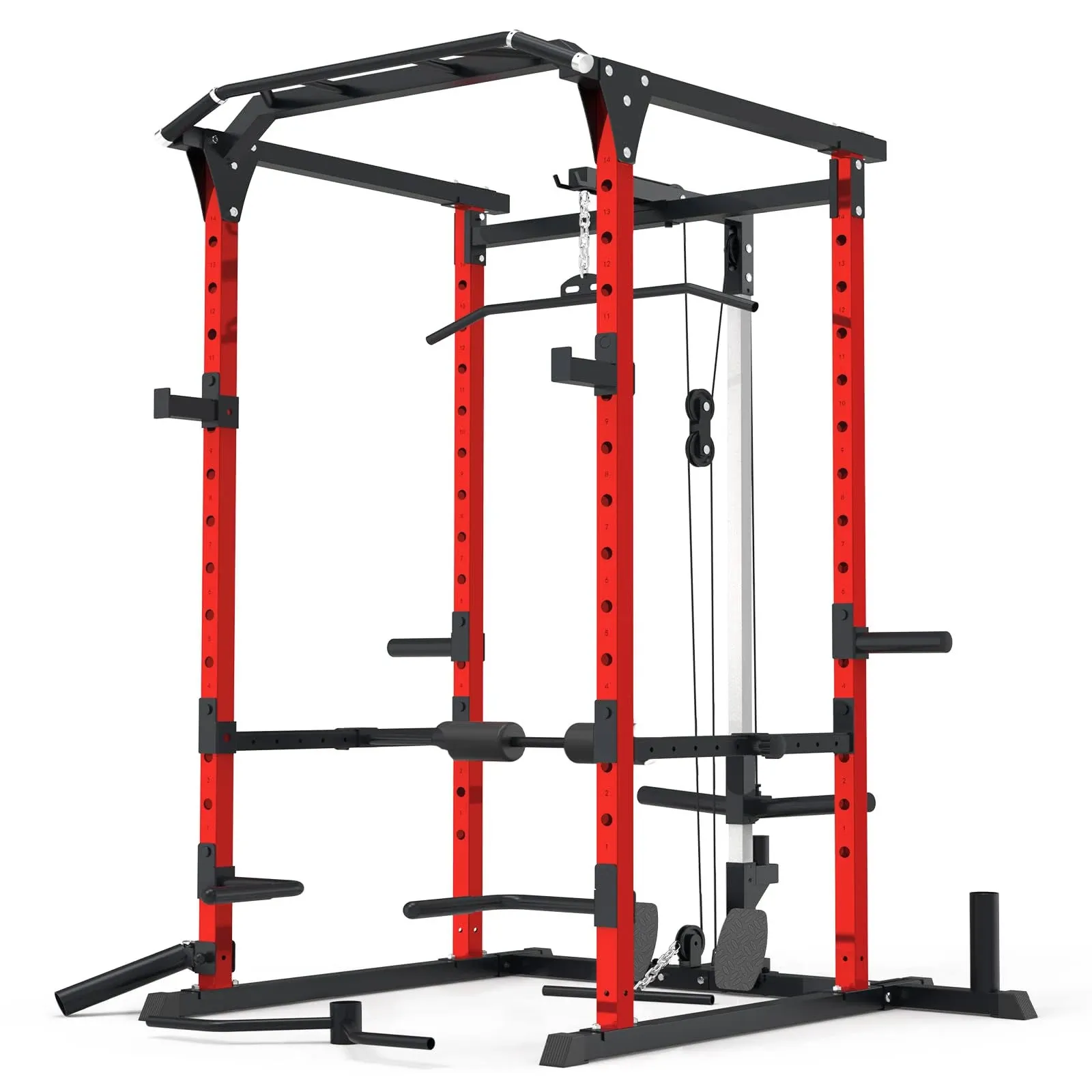 Power Cage, Multi-Functional Power Racks for Home Gym with Cable Crossover System, 1600LBS Weight Capacity Fitness Reality Squat Rack for Strength Workout with More Training Attachment