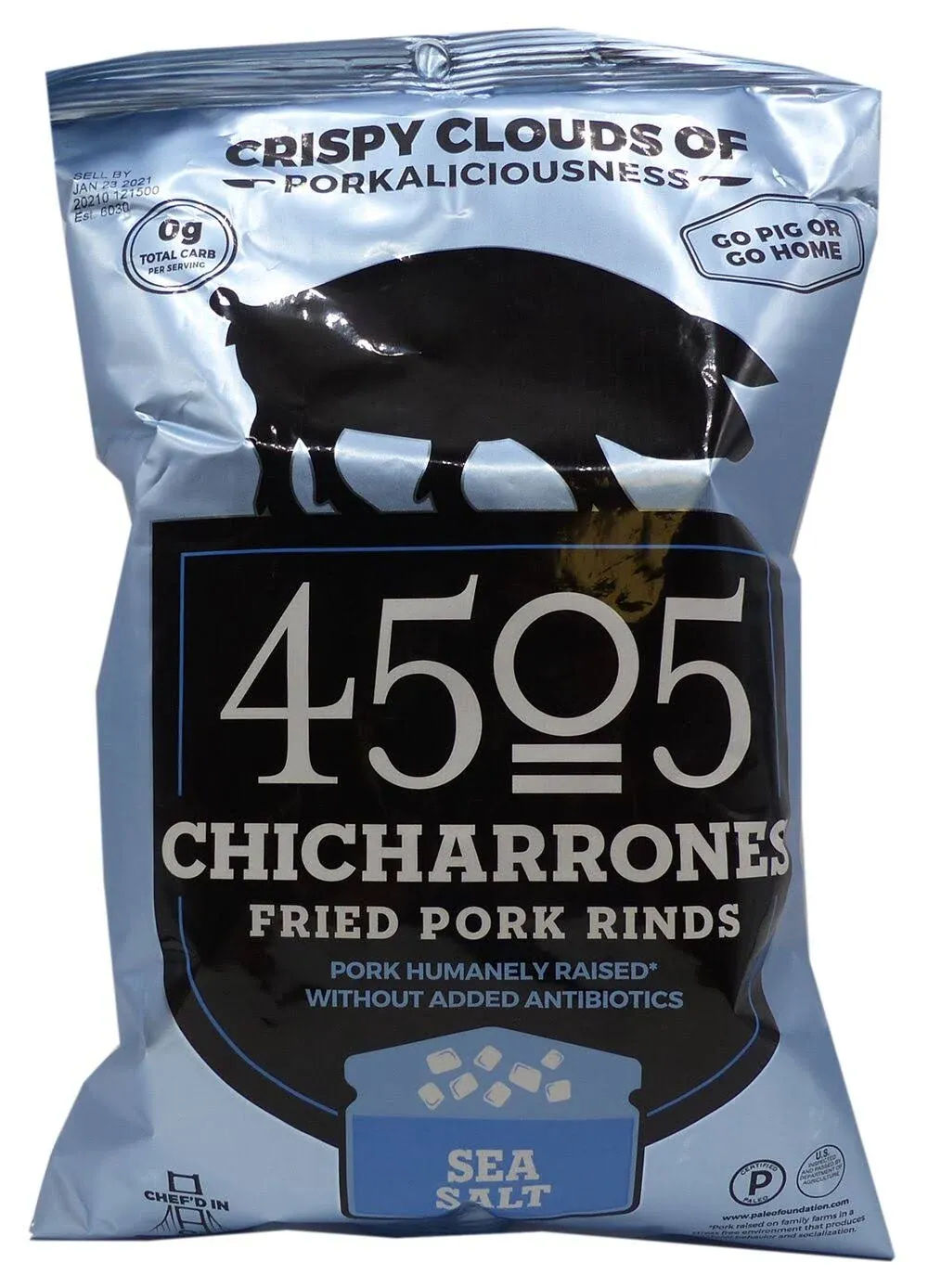 4505 Meats Fried Pork Rinds, Chicharrones, Sea Salt - 2.5 oz