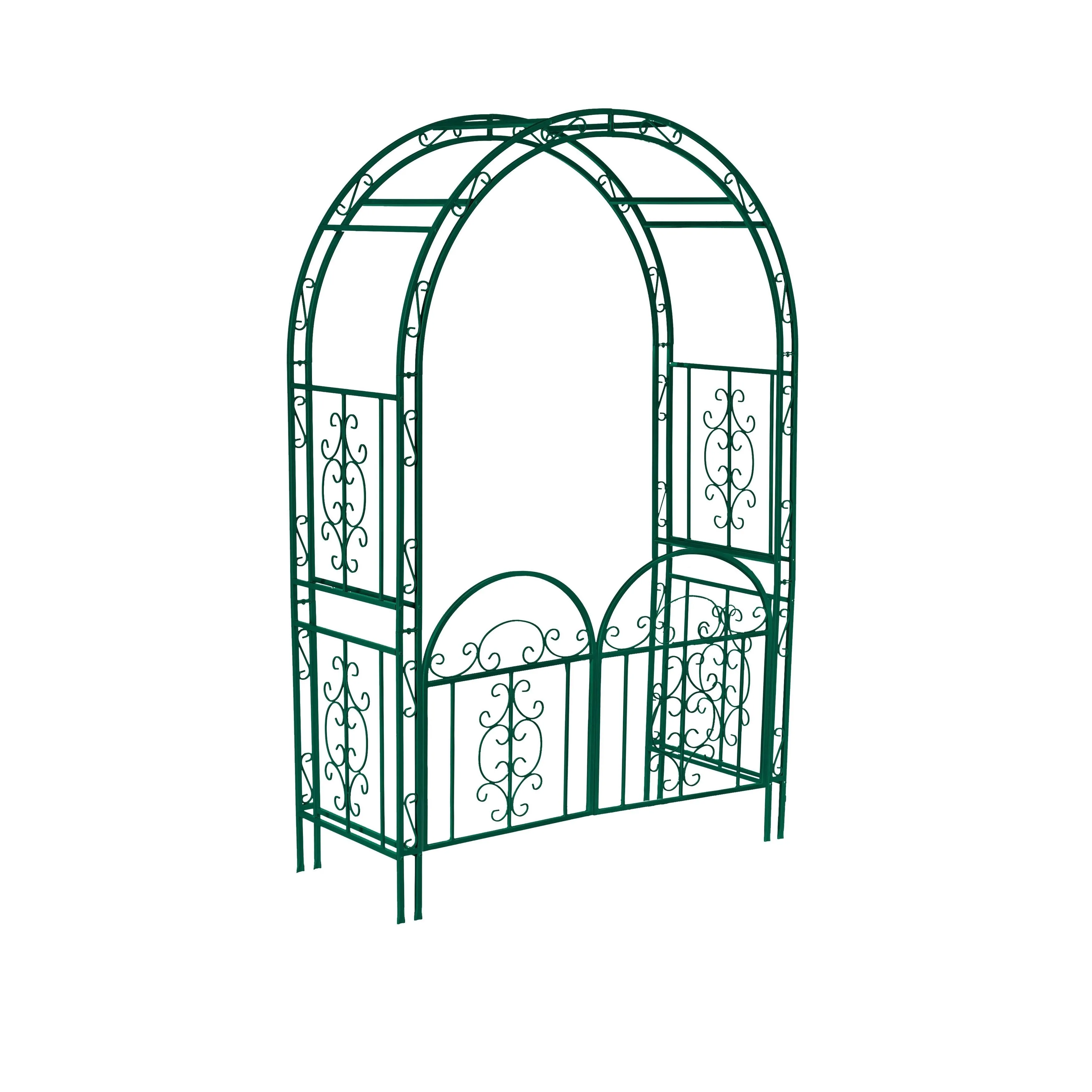 Montebello 84 in. x 53 in. Iron Garden Arbor with Gate, Forest Green