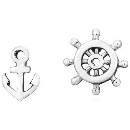 Aeravida Trendy Nautical Themed Ships Anchor & Helm Sterling Silver Stud Earrings ...