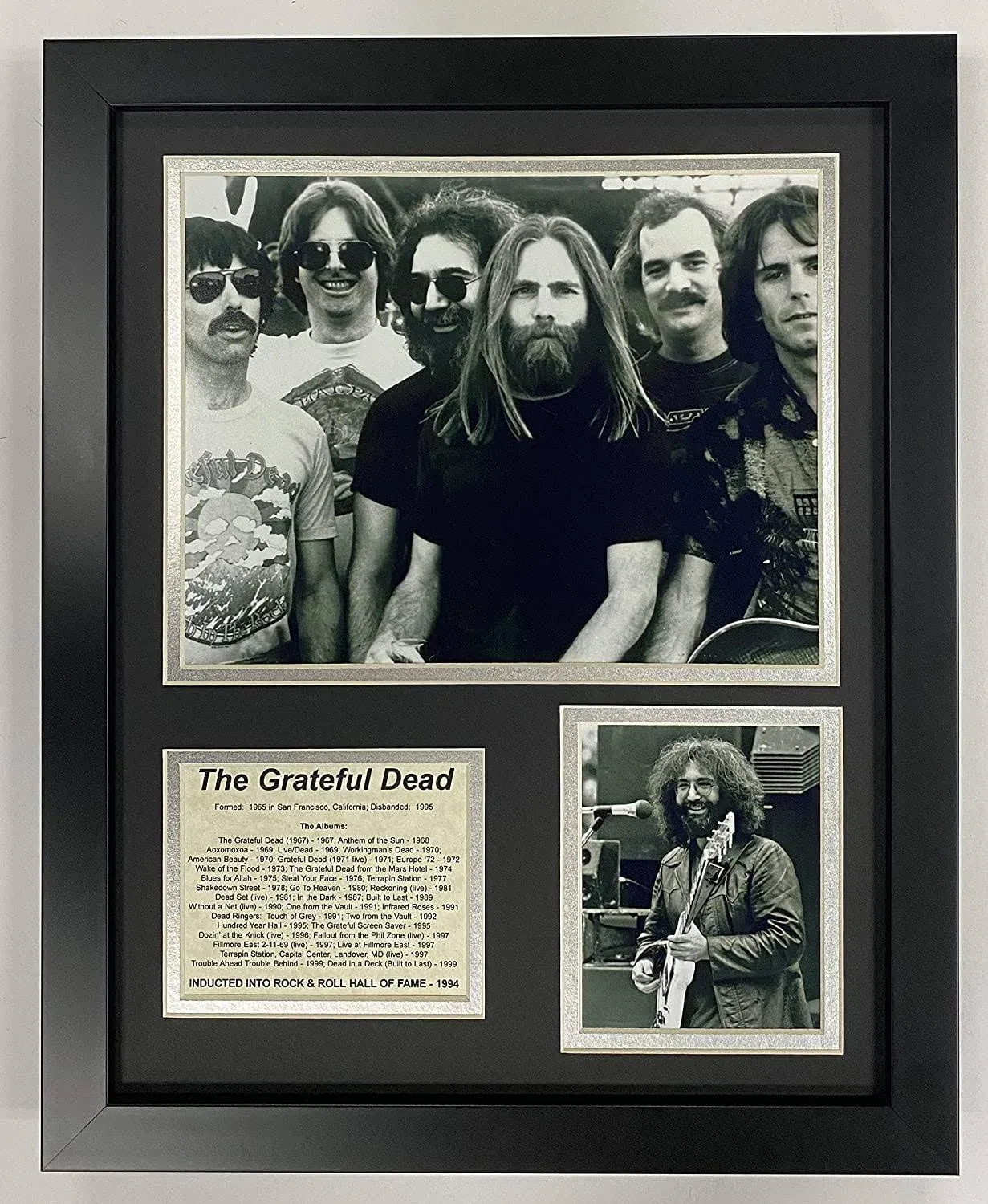 Grateful Dead Collectible | Framed Photo Collage Wall Art Decor - 12"x15" | Legends Never Die, GRAY,BLACK