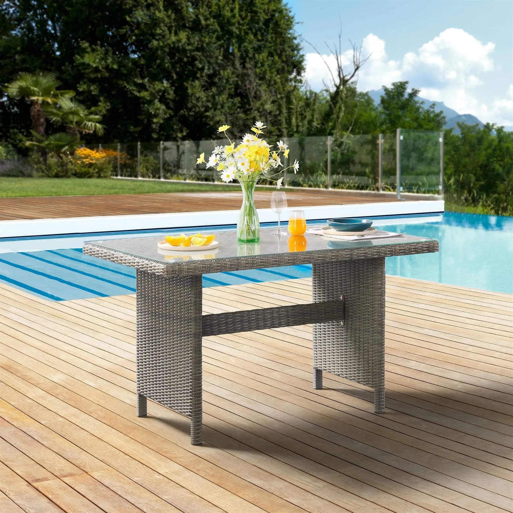 Asti 30" All-Weather Wicker Outdoor Dining Table with Glass Top