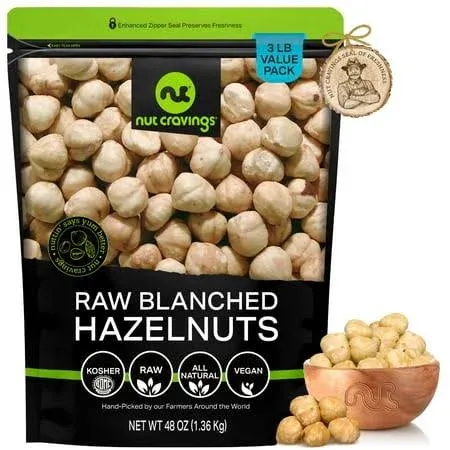 Raw Blanched Hazelnuts Filberts, Unsalted, Shelled (3 lbs) by Nut Cravings