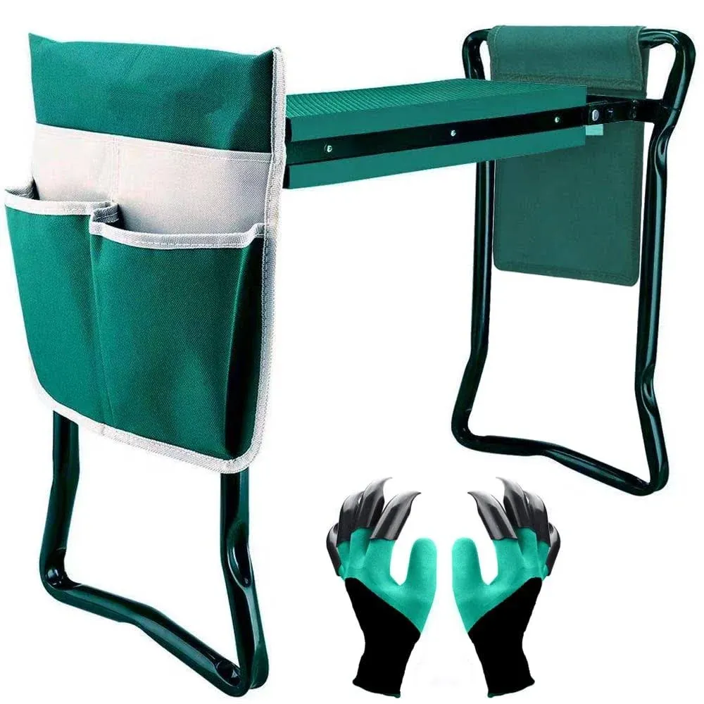 Garden Kneeler and Seat with Tool Bag Pouch,Portable Lightweight Garden Bench Thicken EVA Foam Pad Sturdy Steel Pipe Practical Garden Tools(Green)