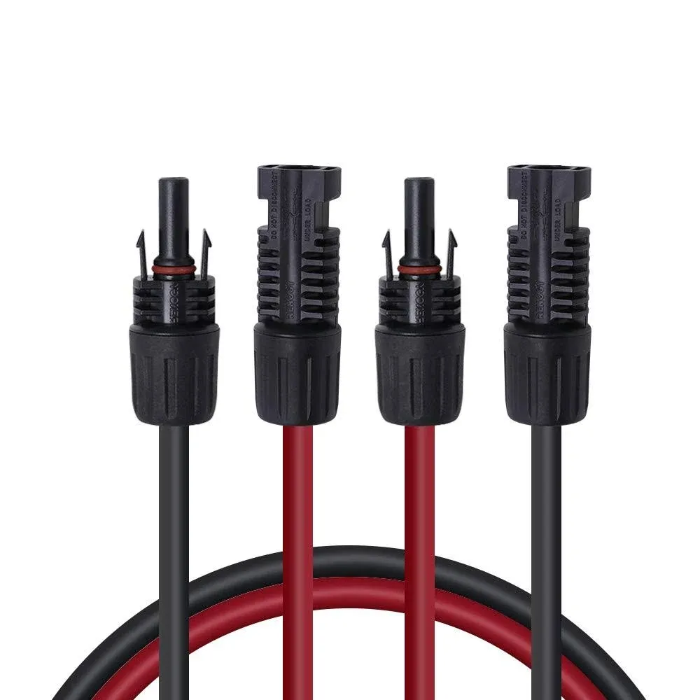 Renogy 20ft 12AWG Solar Panel Female and male Connectors, Extension Cables-Pair, 1 Pair 20' 12 Gauge Red and Black