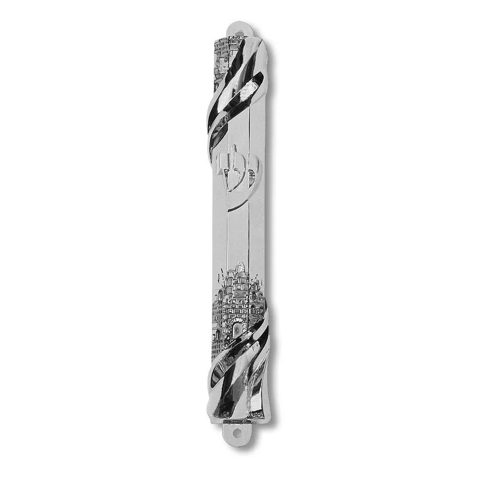 My Daily Styles Mezuzah Case - Metal Silver-Tone Jewish Blessing for Home Old City Design, 6"