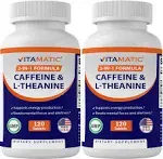 Vitamatic 2 Packs Caffeine Pills with L Theanine 300 mg per Tablet 120 Vegetarian Tablets Nootropic Supplement for