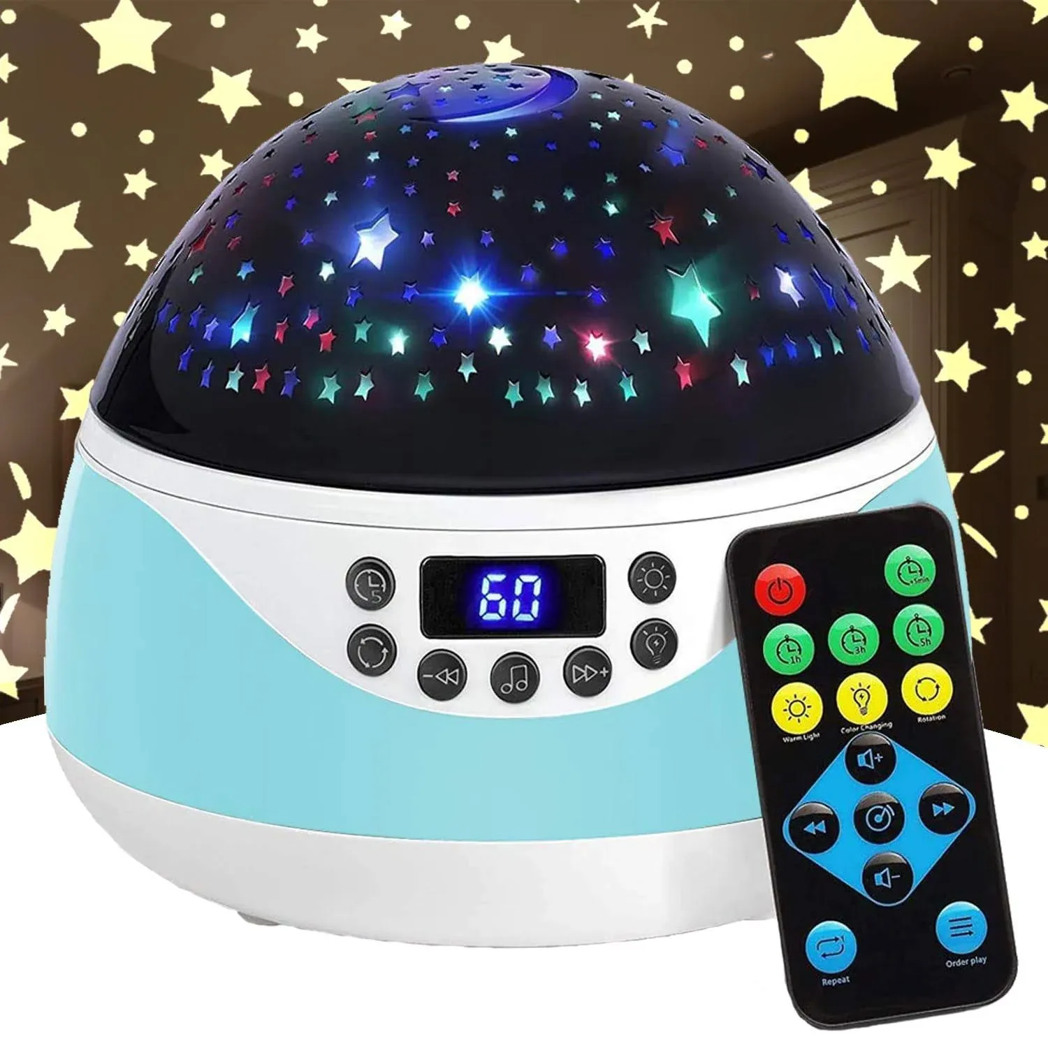 RTOSY Night Lights for Kids Room with Sound Machine Star Projector with 12 ...