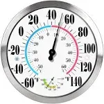 12'' Indoor Outdoor Thermometer Hygrometer - Premium Steel Outdoor Thermometer Large Numbers, Hanging Wall Thermometer Hygrometer for Home, Garden, Patio (No Battery Required)