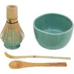 BambooMN Matcha Bowl Set (Includes Bowl, Rest, Tea Whisk, Chasaku & Tea Spoon) 1 Set Green