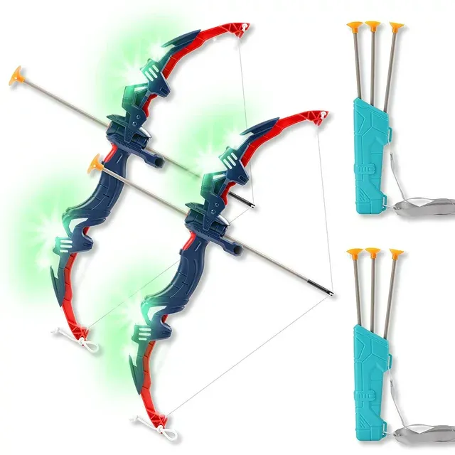 SainSmart Jr. Kids Bow and Arrows 2 Sets, Light Up Archery Set with 6 Suction Cups Arrows, Outdoor Hunting Game for 8-12 Toddlers