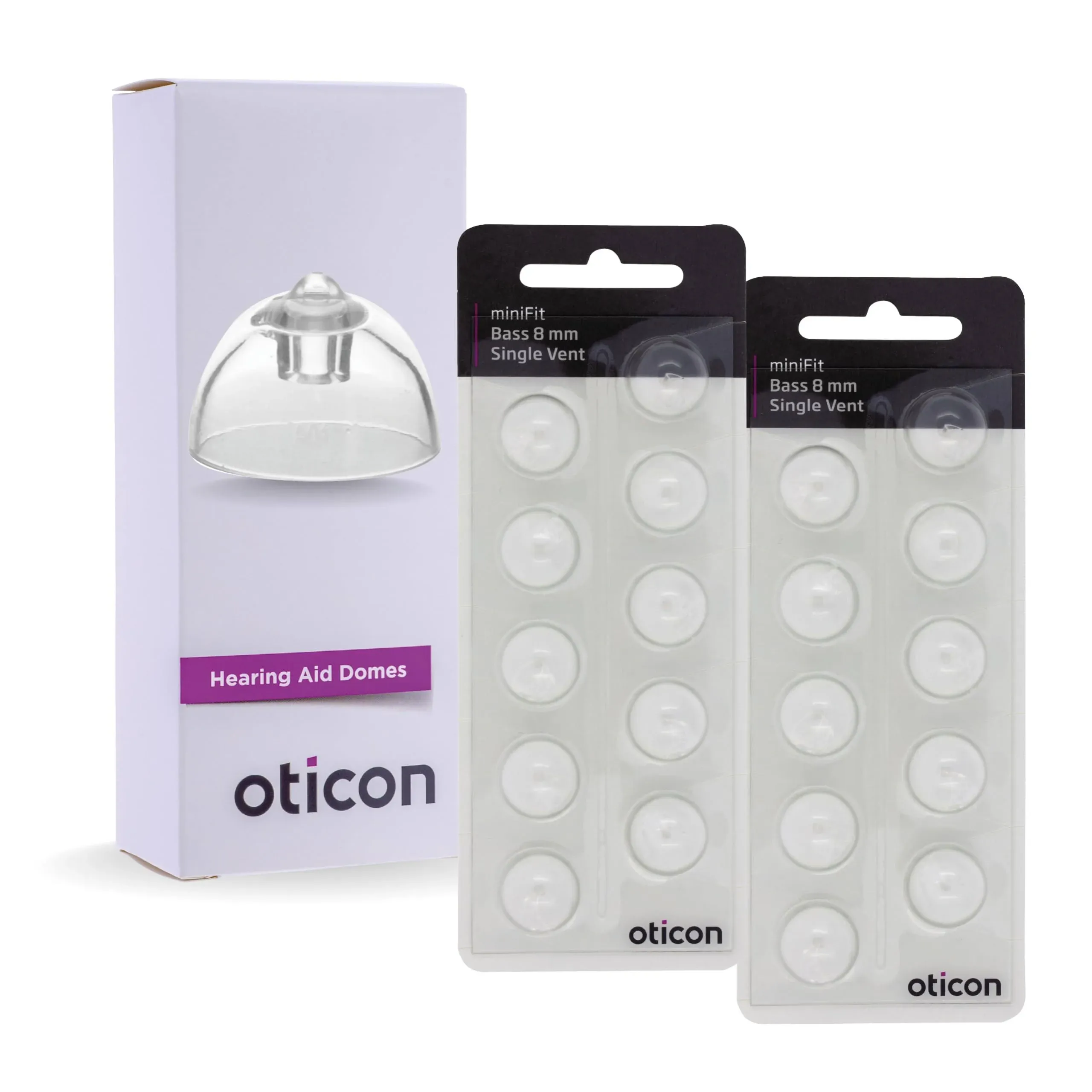 Genuine Oticon Hearing Aid Domes MiniFit Single Vent Bass 8mm (0.31 inches - Medium), Oticon Branded OEM Denmark Replacements, Authentic Accessories for Optimal Performance - 2 Pack / 20 Domes Total