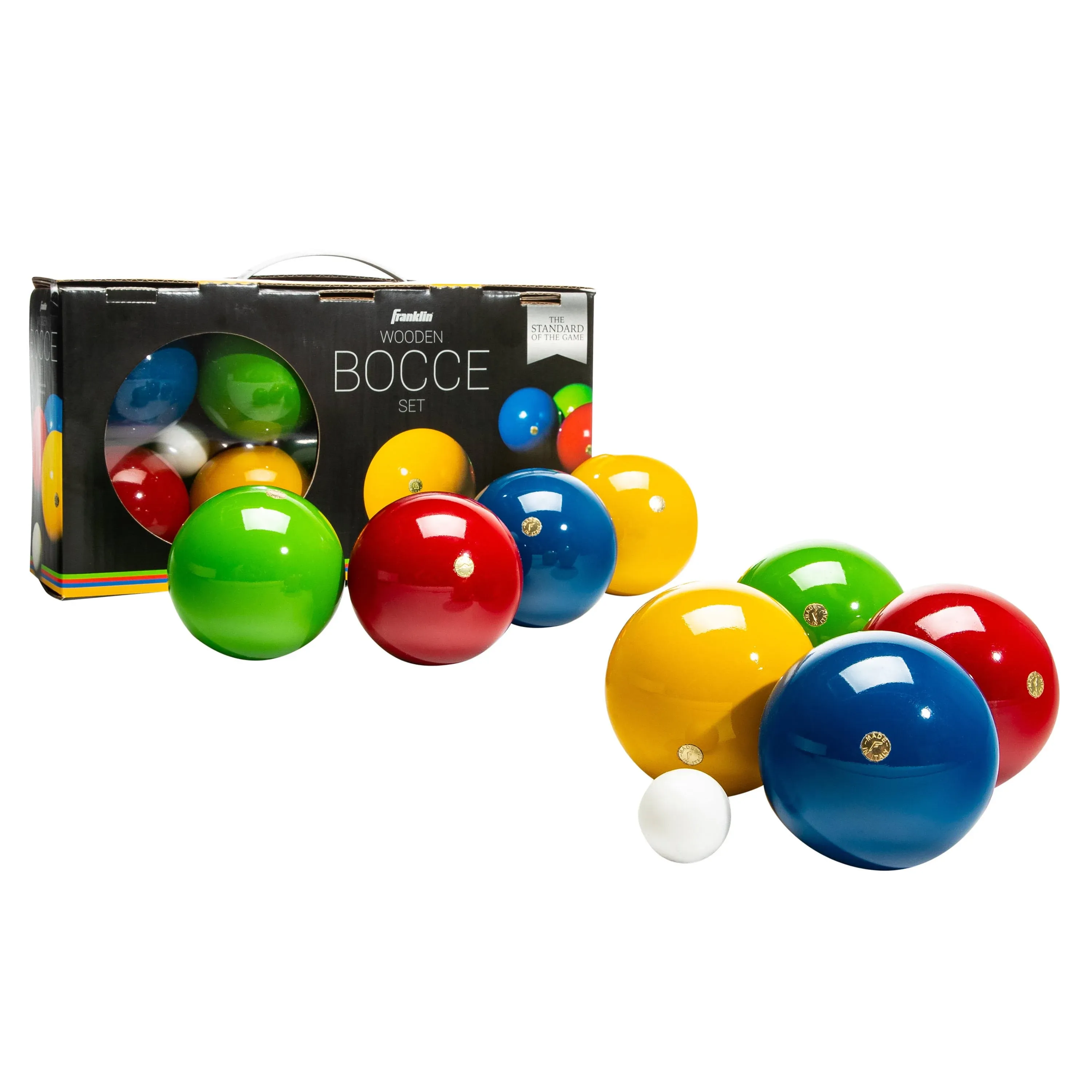 Franklin Sports Bocce Ball Set — 8 Wooden Bocce Balls and 1 Pallino — Beach, Backyard Lawn or Outdoor Party Game - Made in Italy