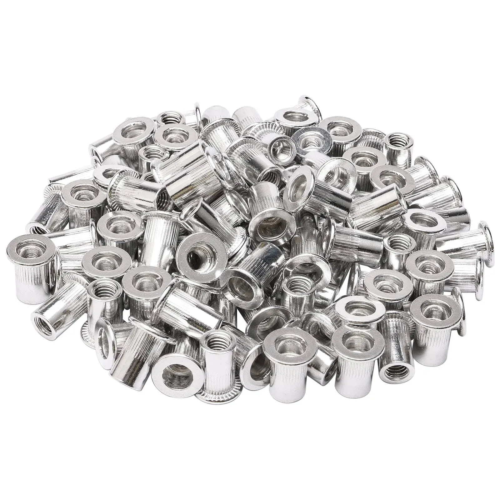 M6 6 mm Flat Head Threaded Rivetnut Insert Aluminum Rivet Nut Blind Insert Nut Pack of 100