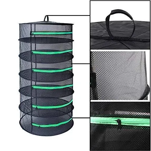 Growsun 2ft Diameter 6 Layer Herb Drying Rack Plant Hanging Mesh Dry Net W/Green Zipper