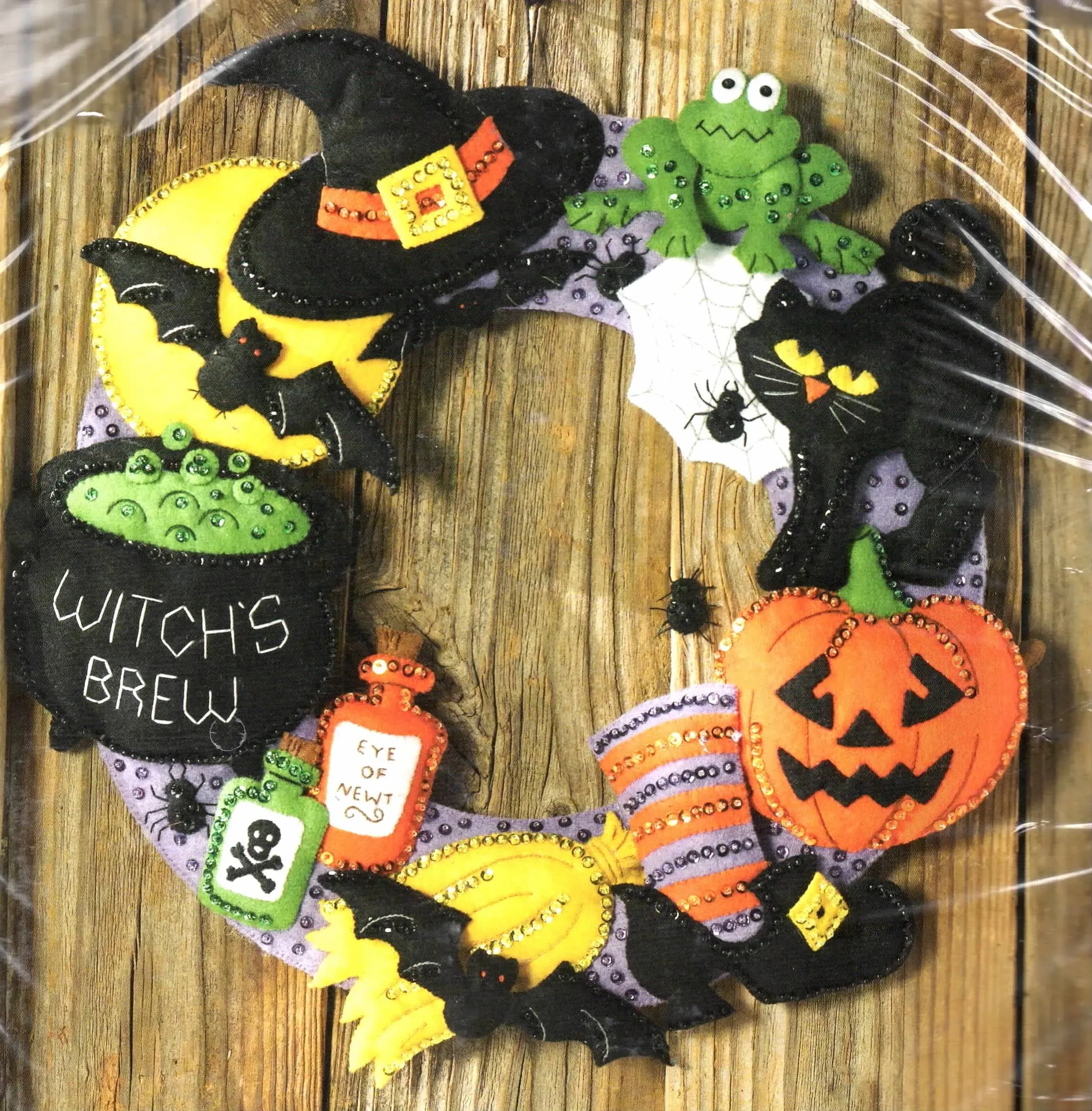 Bucilla Felt Applique Wall Hanging Wreath Kit, 17 by 17-Inch, Witch's Brew Black