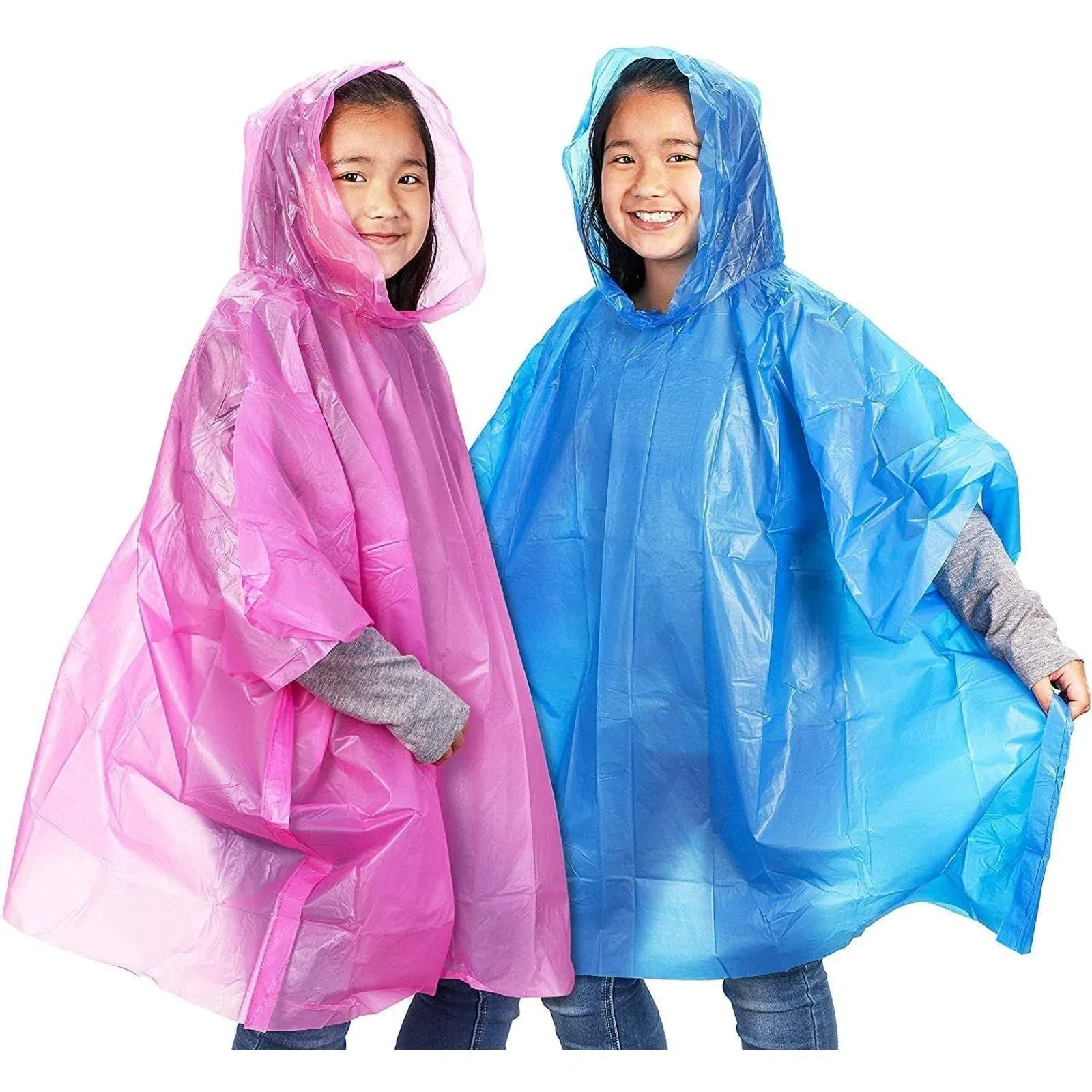 10-Pack Kids Disposable Emergency Rain Coat Ponchos Hooded Poncho Hiking Camping