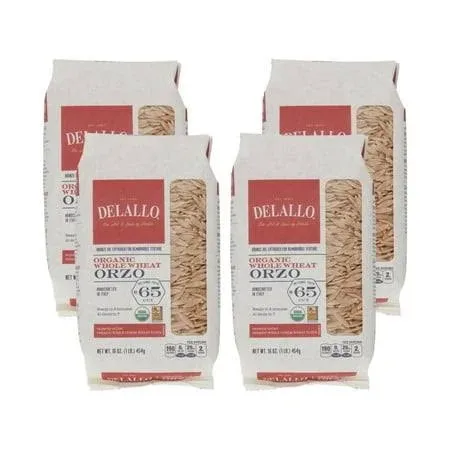 Delallo, 100% Organic, Whole Wheat Orzo, Made with Whole Grain Wheat Flour, Made ...