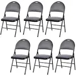 Giantex Juego de 6 sillas plegables – Silla de respaldo con agujero para asa, asiento tapizado, funda de tela, almohadillas antideslizantes, sillas de invitados comerciales, silla plegable para sala de espera (gris, 1 unidad (paquete de 6))