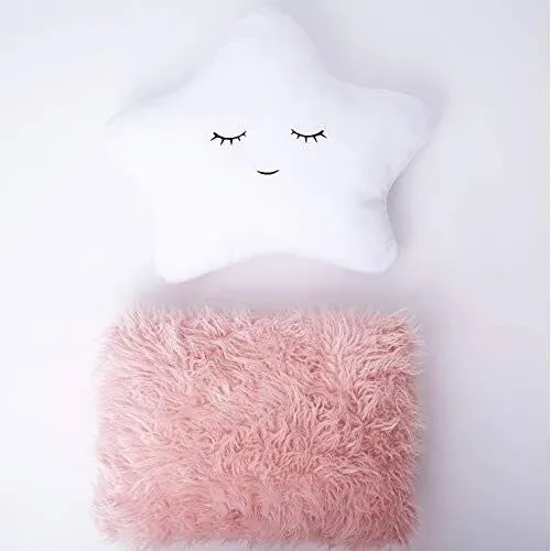 Set Of 2 Decorative Pillows For Girls Toddler Kids Room. Star Pillow Fluffy Whit