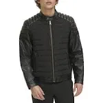 Dkny Mixed Media Quilted Racer Mens Jacket, Created for Macys - Black