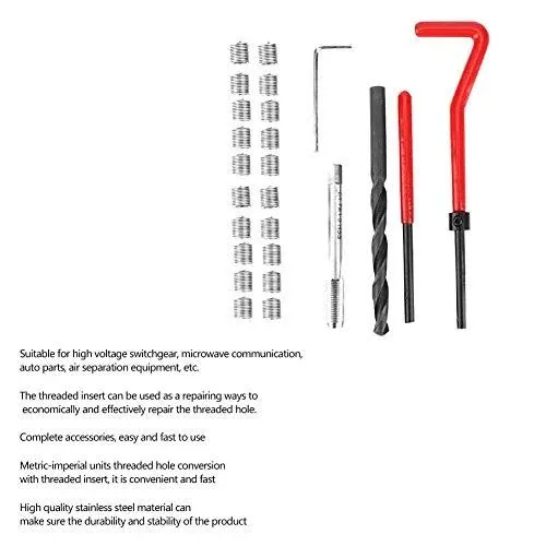 25Pcs M7x1 Thread Repair Kit Stainless Steel Twisted Drill Wrench Threaded Insert Tap Insertion Tool