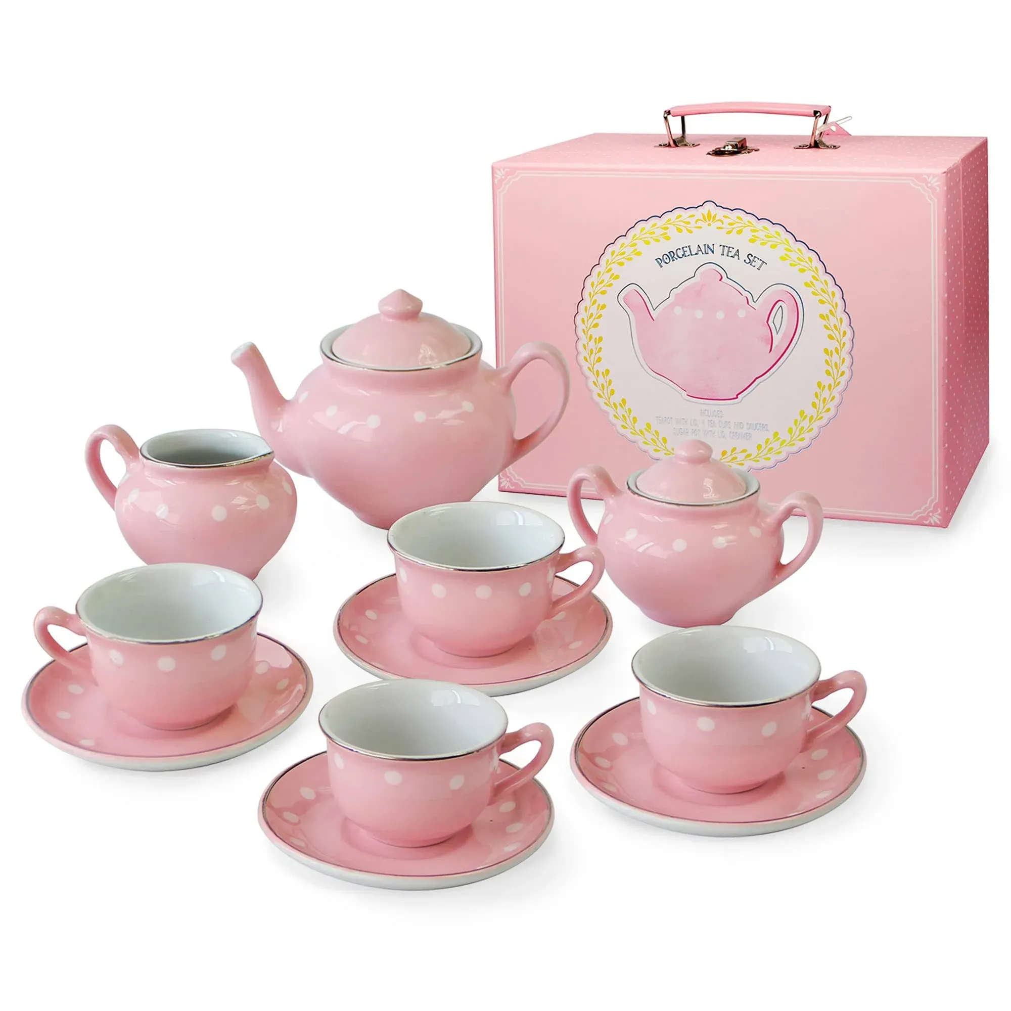 Bright Stripes Porcelain Tea Set for Kids - Premium Quality Pretend Play Set - 4 Tea Cups, 4 Saucers, Tea Pot, Sugar Pot, Creamer - Ideal Kids Tea Sets for Girls