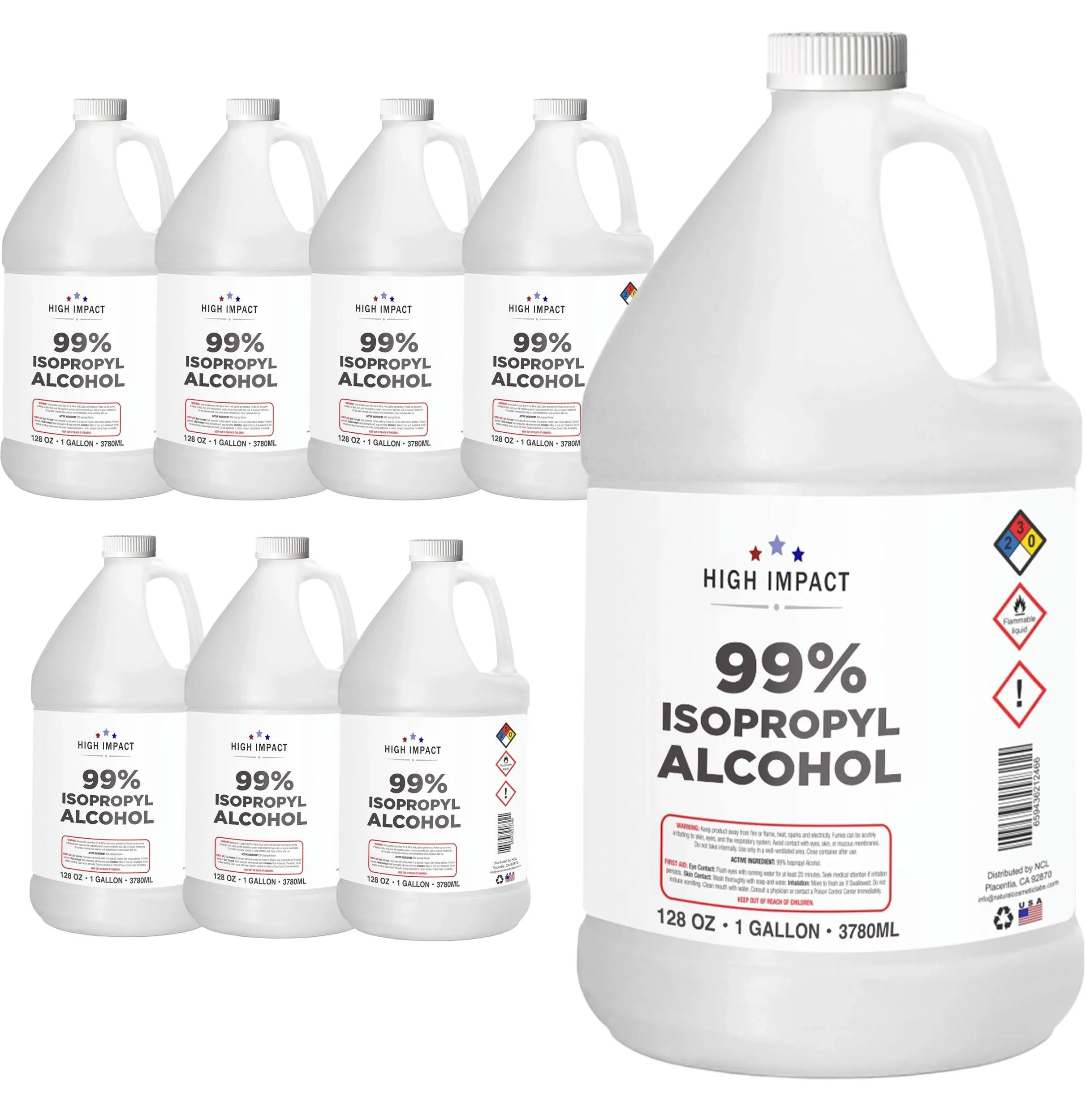 High Impact - Isopropyl Alcohol 99% (IPA) | Made in The USA | Gallon - Pack of 8