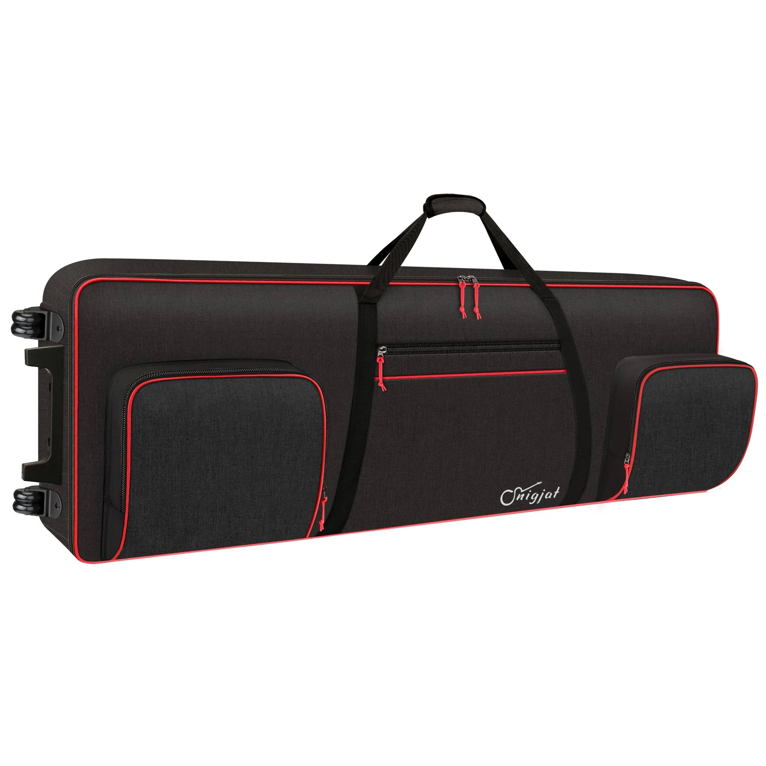 SNIGJAT 88 Key Keyboard Case with Wheels (Interior: 57.2"x18.2"x6.8"), Padded Rolling Piano Case with Sturdy Pull Handle and Adjustable Shoulder