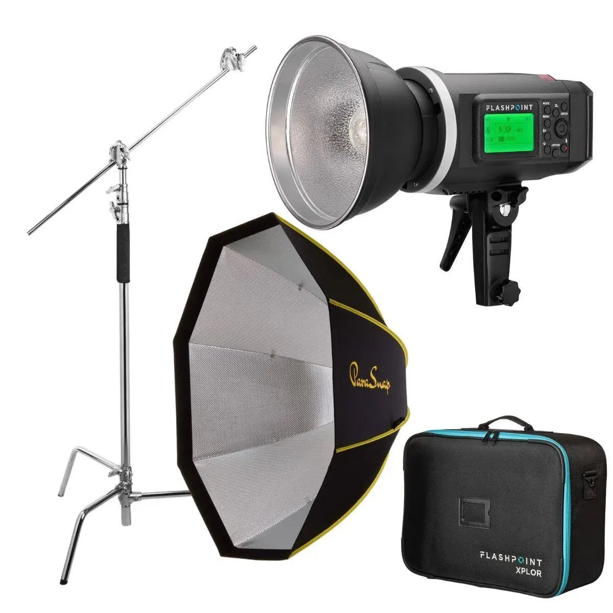 Flashpoint XPLOR 600 HSS R2 Battery-Powered Monolight Kit With C-Stand and ParaSnap 44 Octabox (Bowens Mount)