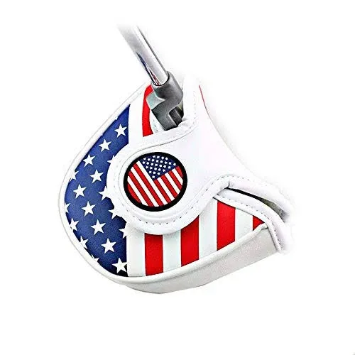 Golf Putter Cover, Golf Club Head Covers Mallet Putter Headcover Synthetic Leather Golf Blade Putter Cover with Magnetic Closure & America USA Style for Golf Putter Covers for Blade Putter Covers