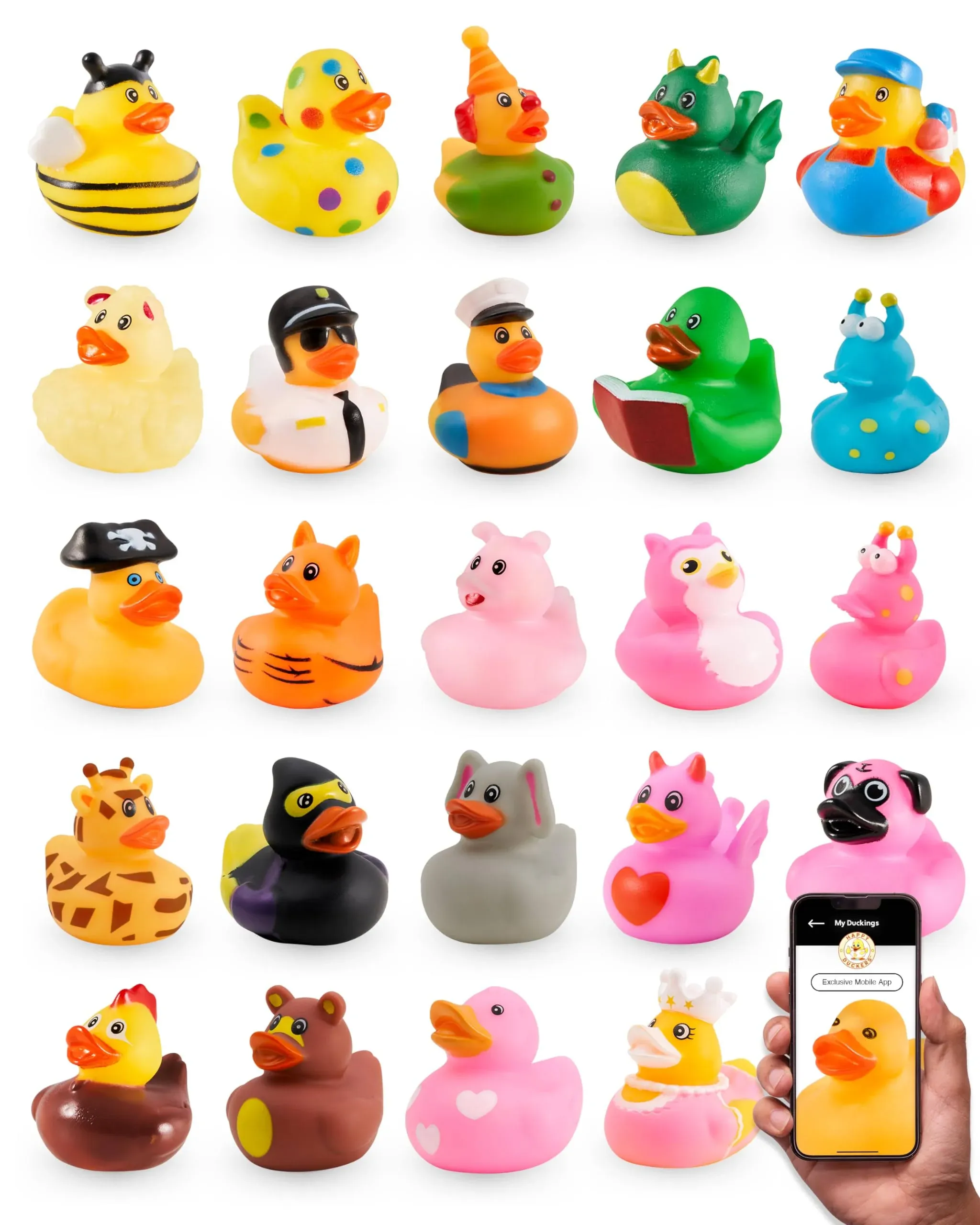 Jeep Ducks for Ducking - Assorted Ducks for Jeeps - 25 PC 2" Rubber Ducks Jeep Ducking - Plus Official Duck Duck Jeep Mobile App - Cute Little Rubber