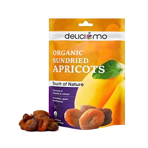 Deliciomo Organic Sundried Apricots, 12 oz - Healthy Fruit Snack, No Sugar Added, Allergens Not Contained, Size: One Size