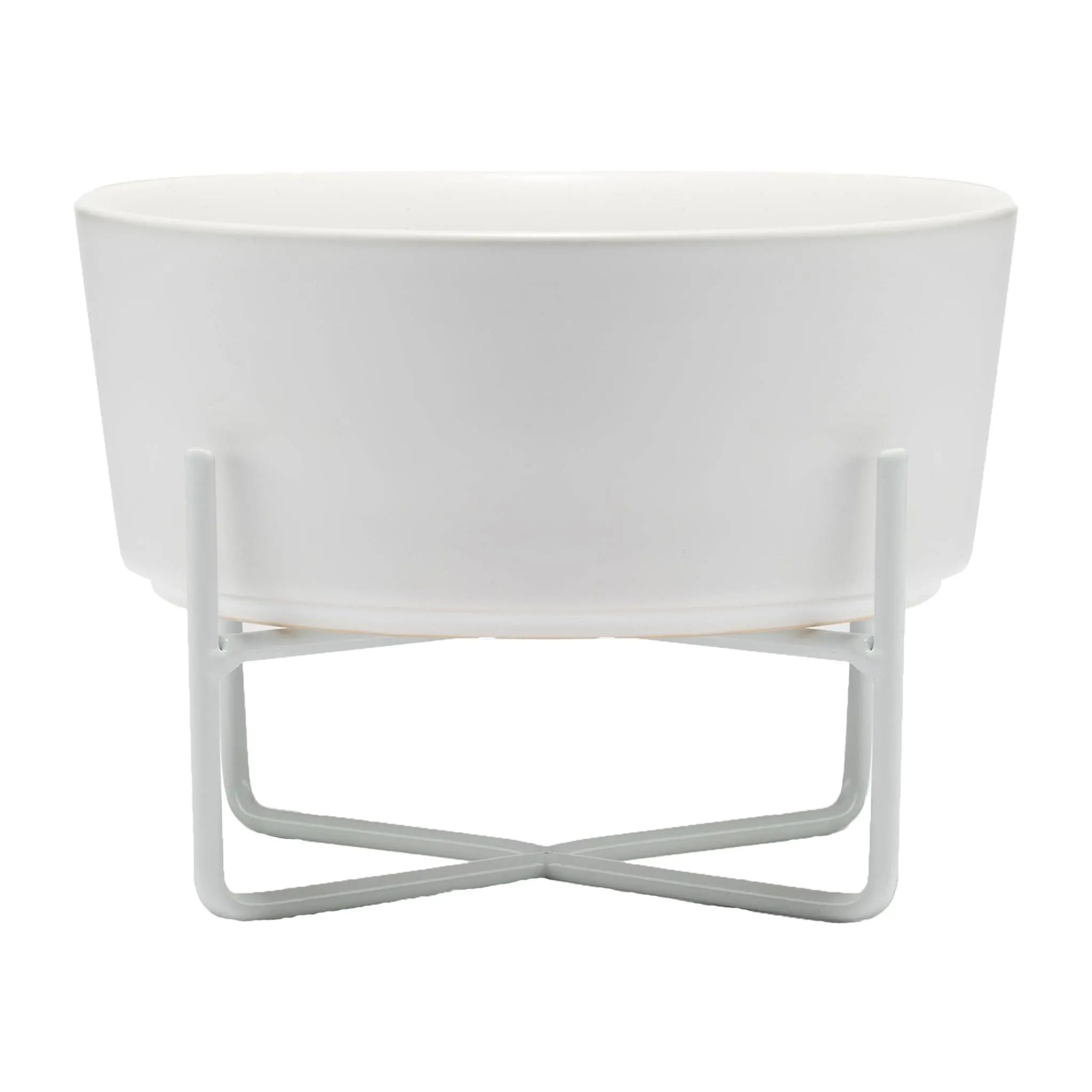 Waggo Simple Solid Dog Bowl & Stand, Medium, Matte White