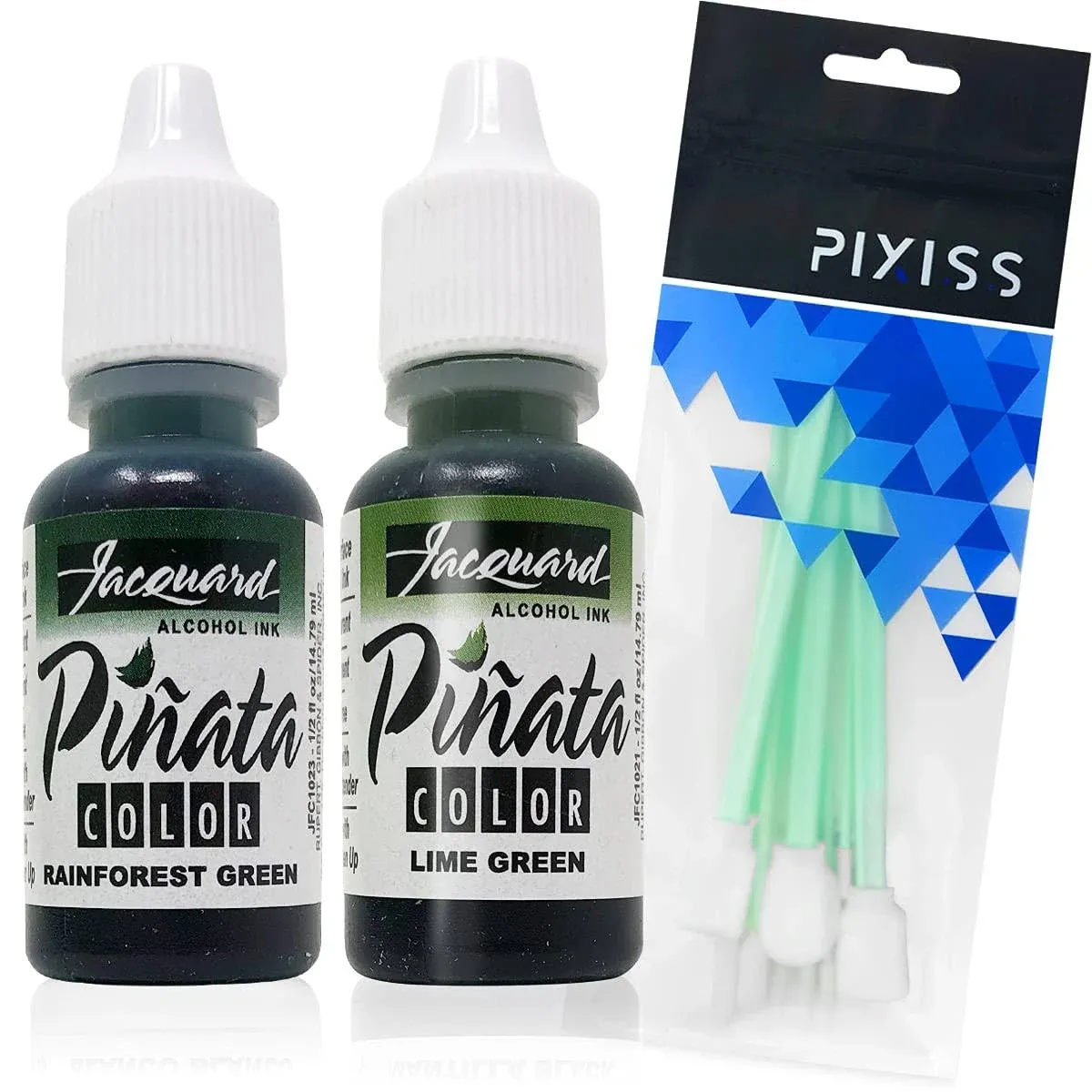 Jacquard Piñata Alcohol Inks Greens Bundle, Lime Green and Rainforest Green and 10x Pixiss Ink Blending Tools