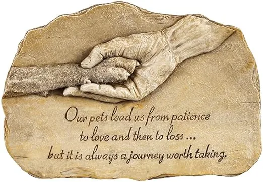 Evergreen Garden Dog Paw in Hand Devotion Painted Polystone Stepping Stone - 12”W x 0.5”D x 7.5”H…
