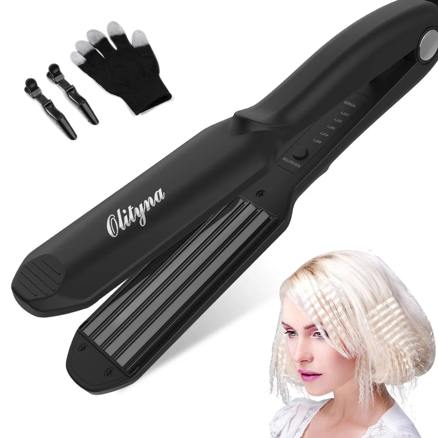 Olityna Crimper Hair Iron,1.5 Wide Ceramic Plates Texture Hair Crimper For Waver Volumizing Fluffy Hairstyle,with 5 Heat Settings & 60 Min Auto Off