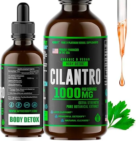 HERBIFY Organic Cilantro Tincture - Herbal Cilantro Supplement for Detox - Rich Source of Antioxidants - Supports Heart and Body Cleanse - Made in