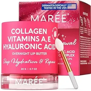 MAREE Lip Mask with Hyaluronic Acid - Overnight Lip Treatment - Lip Moisturizer for Very Dry Lips, Lip Sleeping Mask Butter Balm, Lip Care Hydration, Repair for Dry Cracked Lips - Hidratante de Labios