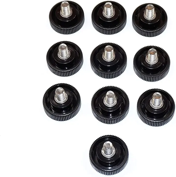 (10) 1/4&#034;-20 x 3/8&#034; Thumb Screws Stainless Steel -1&#034; Round Plastic Black Knob 