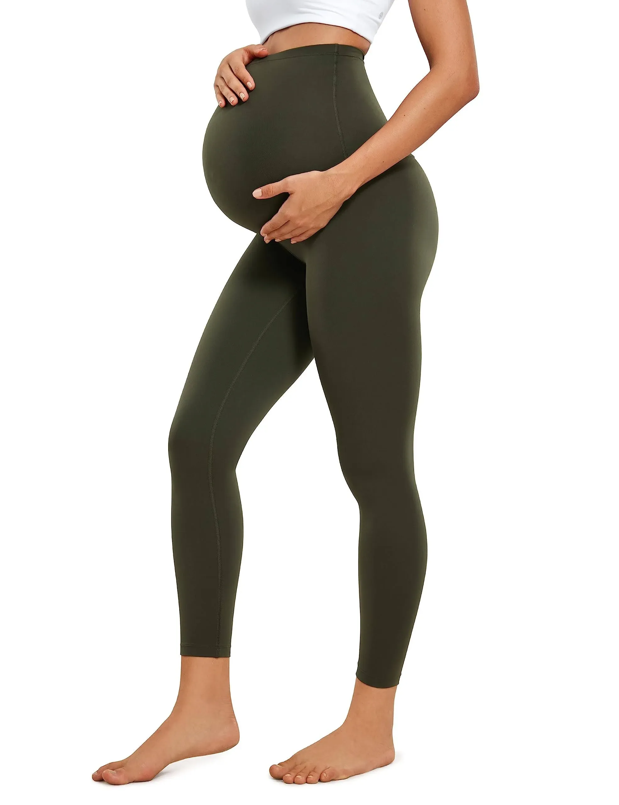 CRZ Yoga Women's Maternity Leggings Super High Rise Butterluxe 25'' Olive Green / XS