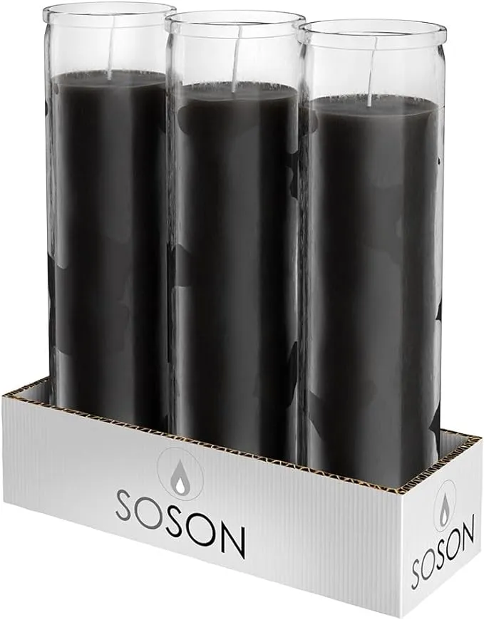 Simply Soson 2x8 Black Candles in Glass 6 Pack – 90 Hours | Prayer Candles in Glass Meditation Candles Religious Candles | Church Candles Memorial