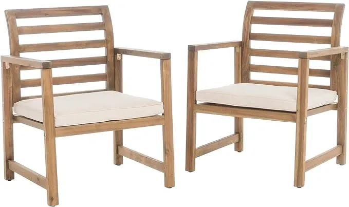 Christopher Knight Home Emilano Outdoor Acacia Wood Club Chairs, 2-Pcs Set, Natural Stained / White