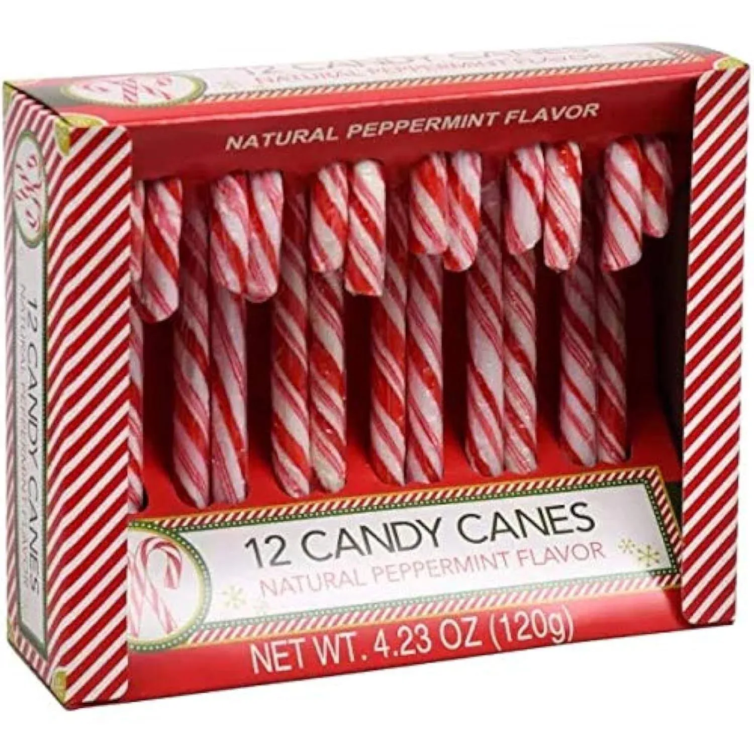 Greenbrier (1) Box Candy Canes - Natural Peppermint Flavor Red & White Stripes - 12 Individually Wrapped Pieces per Box - Holiday & Christmas Candy - Net Wt. 4.23 oz