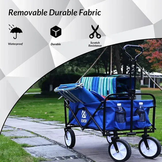 Elevon Heavy Duty Steel Frame Collapsible Folding 150 Pound Capacity Outdoor Camping Garden Utility Wagon Yard Cart, Blue