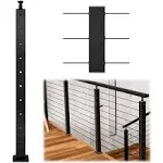 Muzata Level Drilled Cable Railing Post 36"x2"x2" Adjustable Top Stainless Steel Black Finish Wood Concrete Level Deck, PS01 BH4S