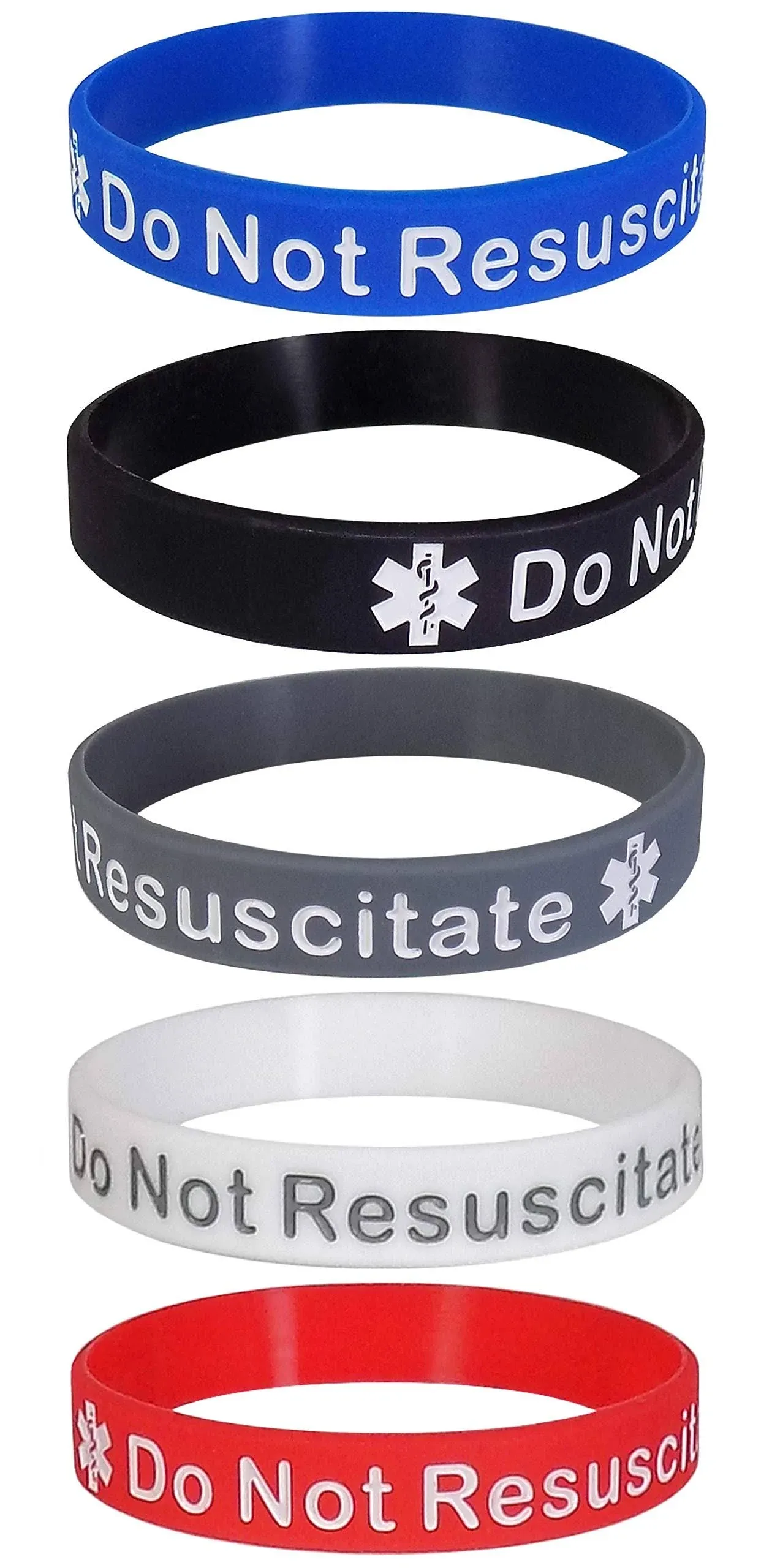 5 Pack - DO NOT RESUSCITATE Silicone Medical Alert Bracelets Safety DNR